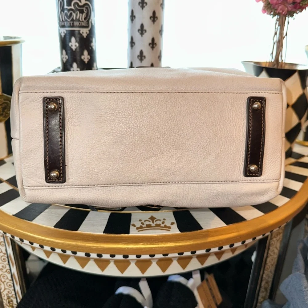 Dooney & Bourke White and Brown Hobo Bag with Leather Handles